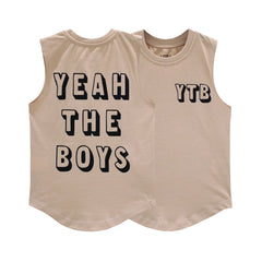 YEAH THE BOYS MUSCLE TEE SMALL PRINT BEIGE